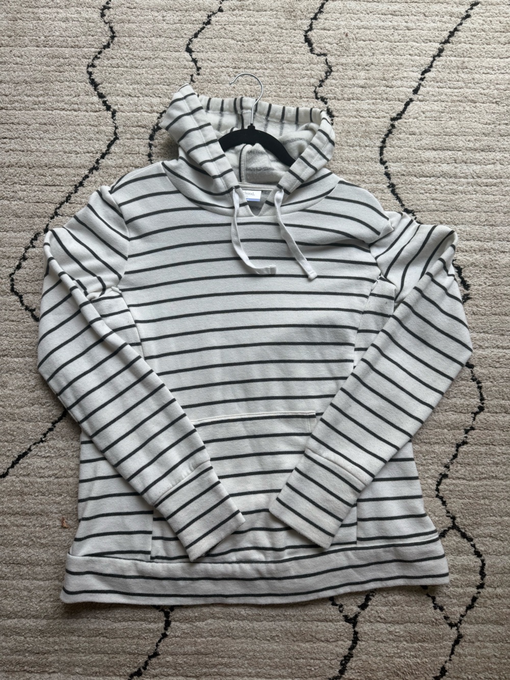 Motherhood Maternity Striped Hooded Nursing Pullover in White & Black Small